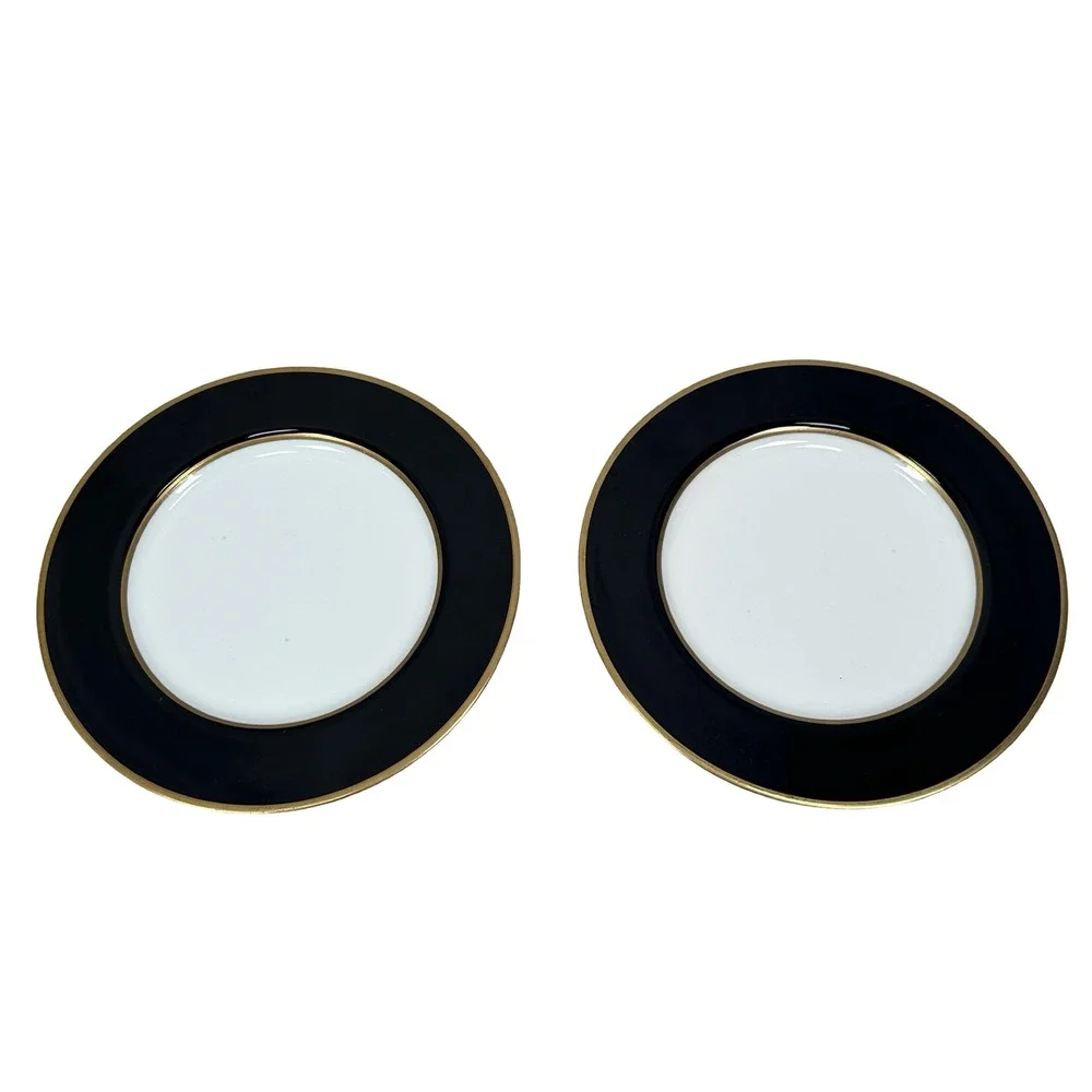 Mikasa Cathy Hardwick Onyx Salad Plates Set of 2 Black Gold Japan 8in